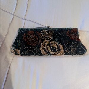 Elegant Floral Beaded Clutch - Black and Brown
